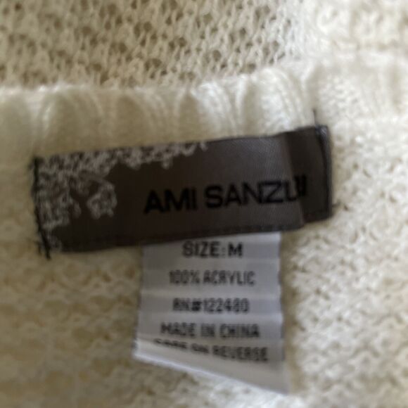 Ami Sanzuri Womens Sweater Ivory Buttons Pockets Cap Sleeves Acrylic Pullover M - Picture 6 of 6